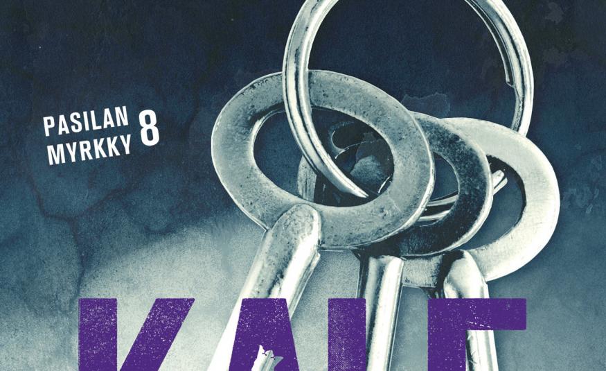 Kuvassa on vanhanaikaisia avainten periä pyöreässä renkaassa. Tausta on tumman harmaa ja vaalenee. Vasemmalla on pienin kirjaimin Pasilan myrkky. Alla lukee violetilla osittain Kale. Kuva on osa kirjan kannesta.