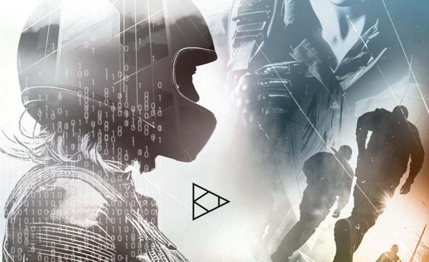 Kuvassa on piirroskuva, jossa vasemmalla on sivuttain tumma, kypäräpäinen hamo, jolla on nahkatakki. Oikealla näkyy kaksi mieshahmoa takaapäin ja isoa nahkatakkia. Kuva on osa kirjan kannesta.