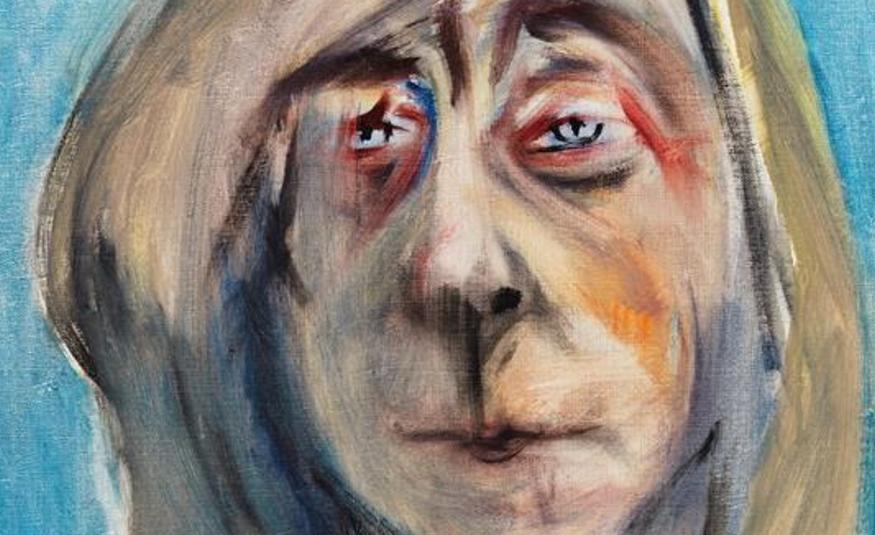 Kuvassa on Tove Janssonin kasvokuva ja siinä on juonteista eri väreillä.