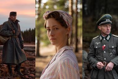 Kuvassa on kolme kuvaa. Vasemmalla on Peter Franzen sotilaspuvussa.  Keskellä on Sannah Nedergård puolivartalokuvassa ja hänellä on vaalea pusero ja huivi päässään. Oikealla on Volker Bruch sotilaspuvussa. 