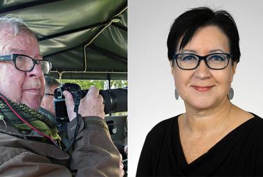 Kuvassa on vasemmalla puolivartalokuvassa Matti Vuento kamera kädessään ja vihreässä maiharissa. Oikealla on erillinen kuva Maria Lähteenmäestä, jolla on musta t-paita päällään, lyhyet hiukset ja silmälasit. Tausta on vaalea.